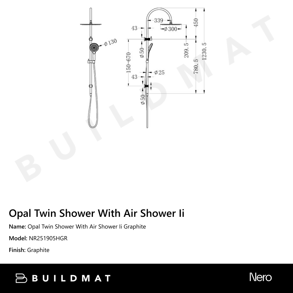 Opal Twin Shower With Air Shower II Graphite