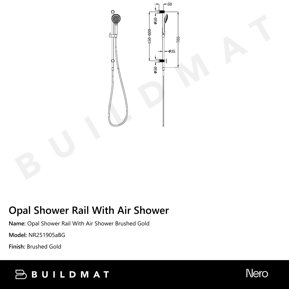 Opal Shower Rail With Air Shower Brushed Gold