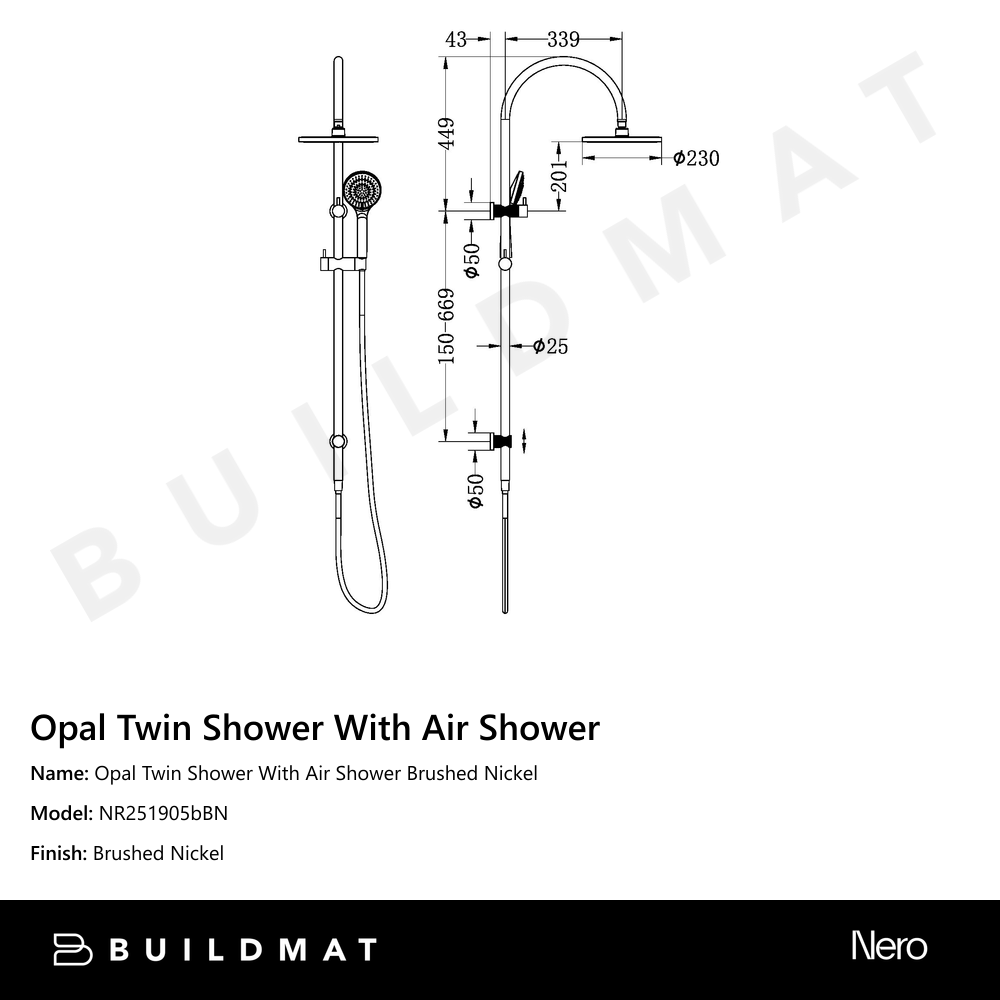 Opal Twin Shower With Air Shower Brushed Nickel