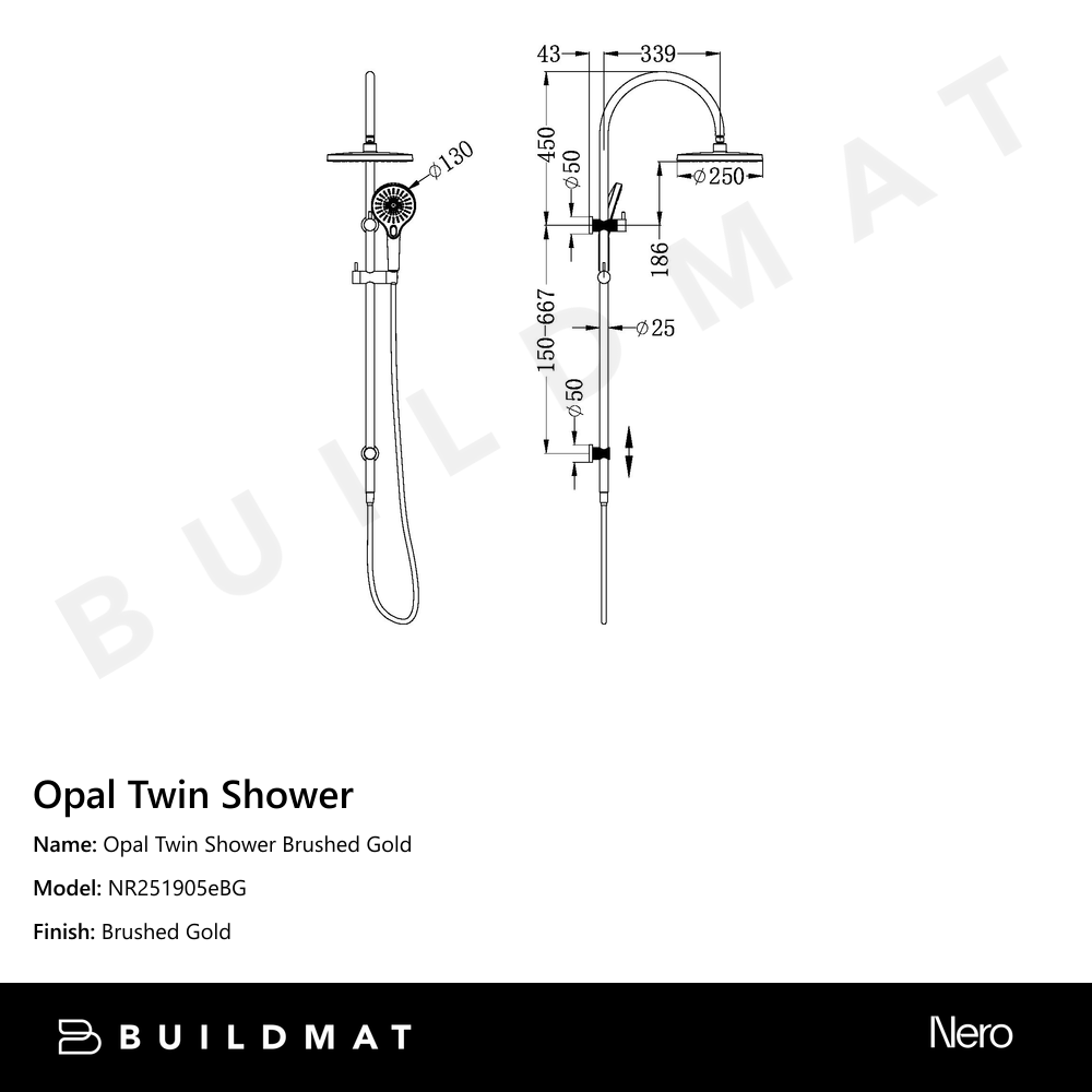 Opal Twin Shower Brushed Gold