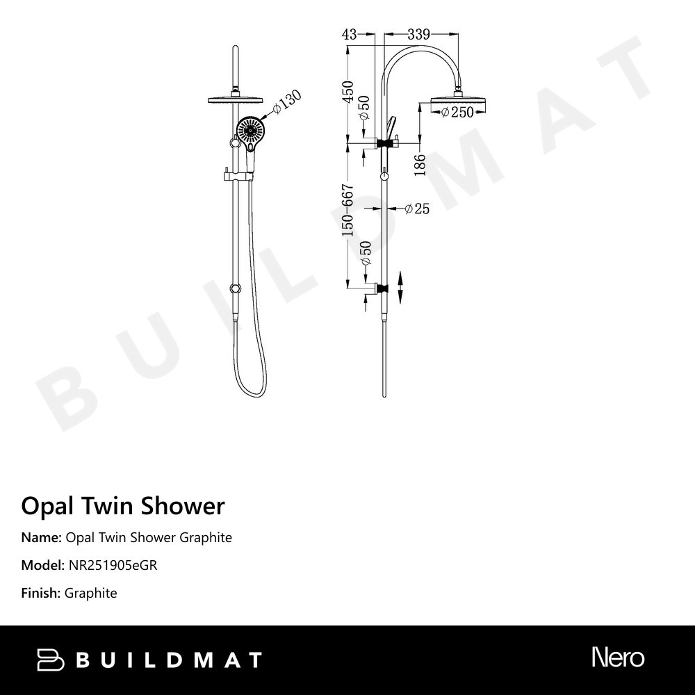 Opal Twin Shower Graphite