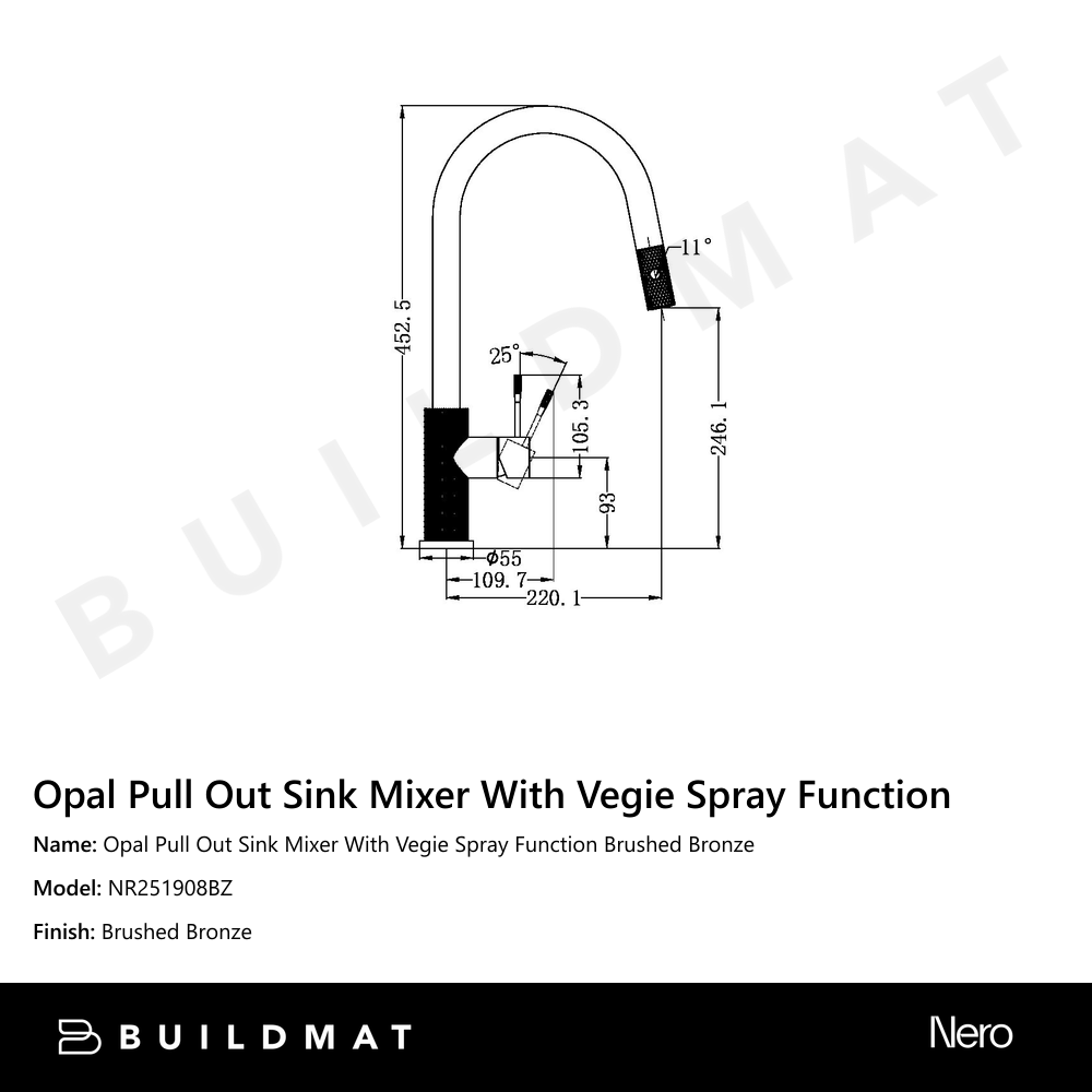 Opal Pull Out Sink Mixer With Vegie Spray Function Brushed Bronze