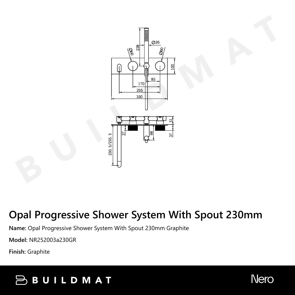 Opal Progressive Shower System With Spout 230mm Graphite