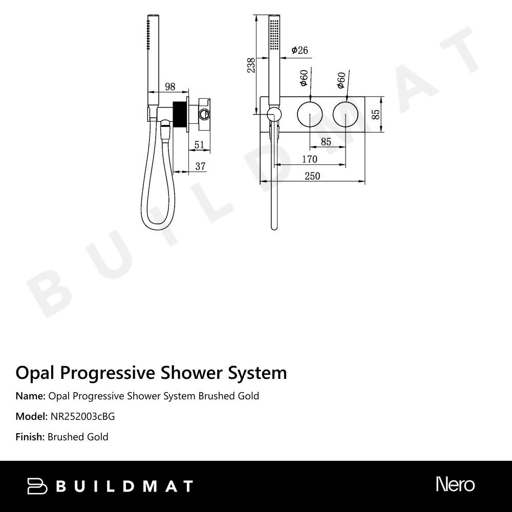 Opal Progressive Shower System Brushed Gold