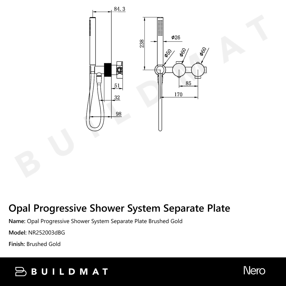 Opal Progressive Shower System Separate Plate Brushed Gold