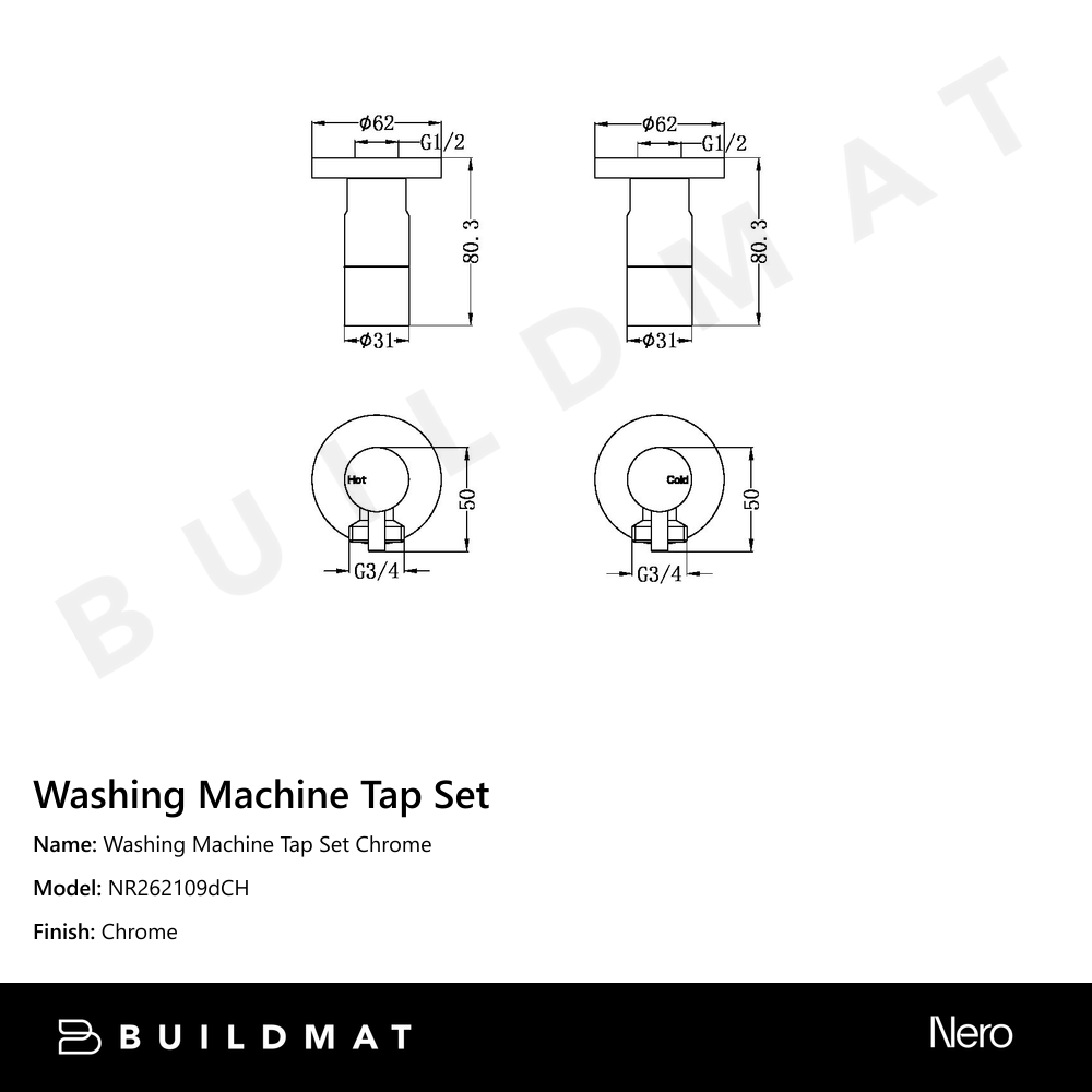 Washing Machine Tap Set Chrome