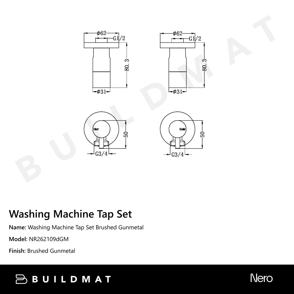 Washing Machine Tap Set Gun Metal