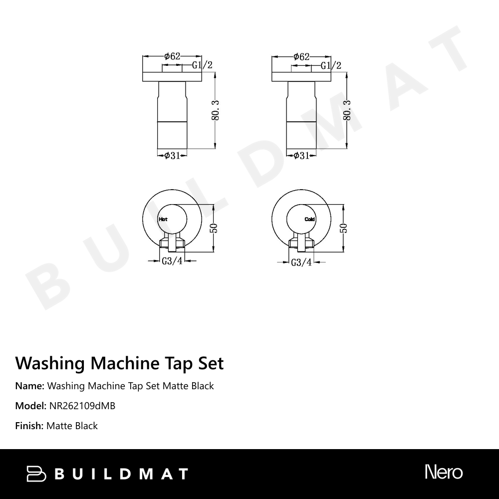 Washing Machine Tap Set Matte Black