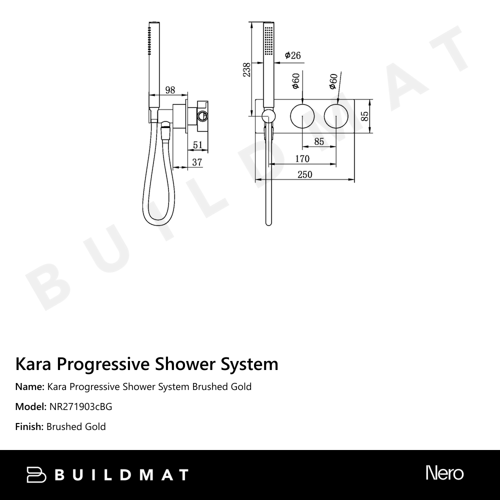 Kara Progressive Shower System Brushed Gold