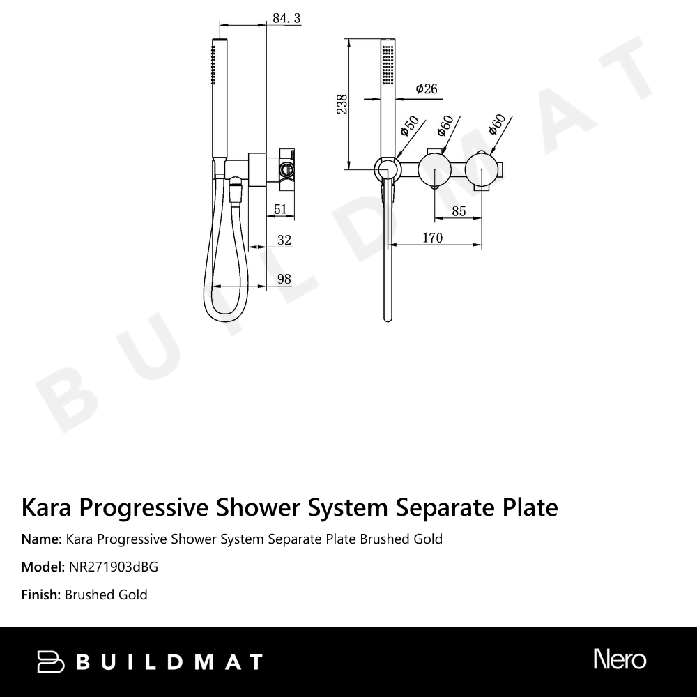 Kara Progressive Shower System Separate Plate Brushed Gold