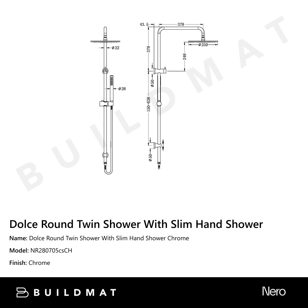 Dolce Round Twin Shower With Slim Hand Shower Chrome