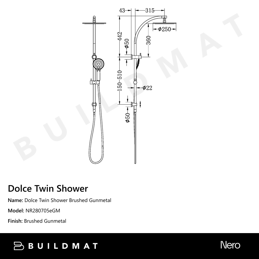 Dolce Twin Shower Gun Metal