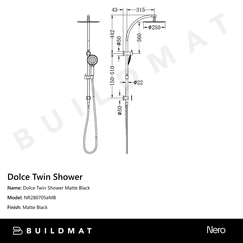 Dolce Twin Shower Matte Black