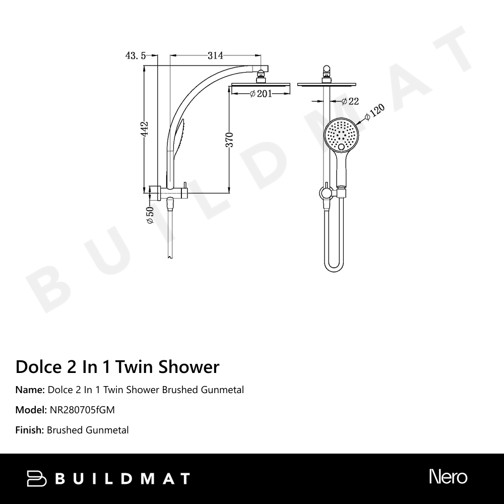 Dolce 2 In 1 Twin Shower Gun Metal