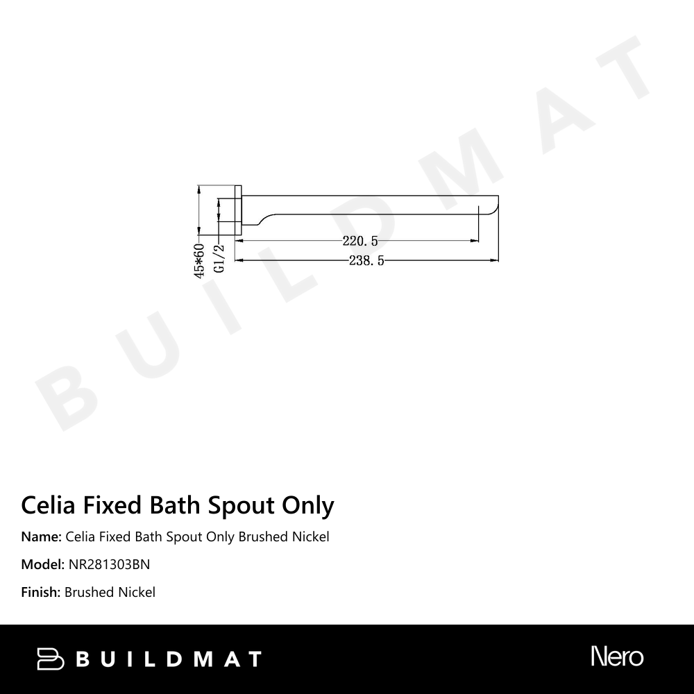 Celia Fixed Bath Spout Only Brushed Nickel