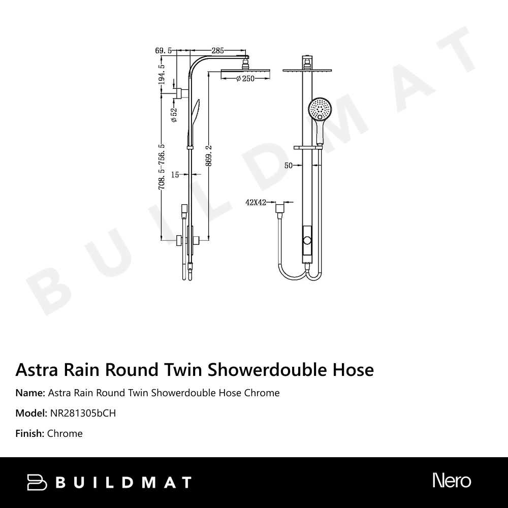 Astra Rain Round Twin Showerdouble Hose Chrome