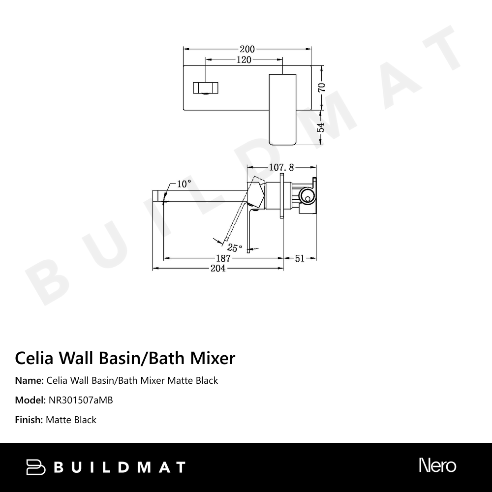 Celia Wall Basin/Bath Mixer Matte Black