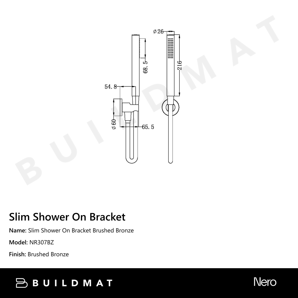 Slim Shower On Bracket Brushed Bronze