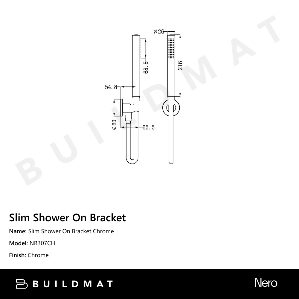 Slim Shower On Bracket Chrome