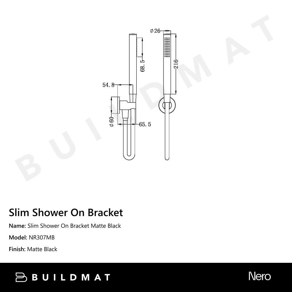 Slim Shower On Bracket Matte Black