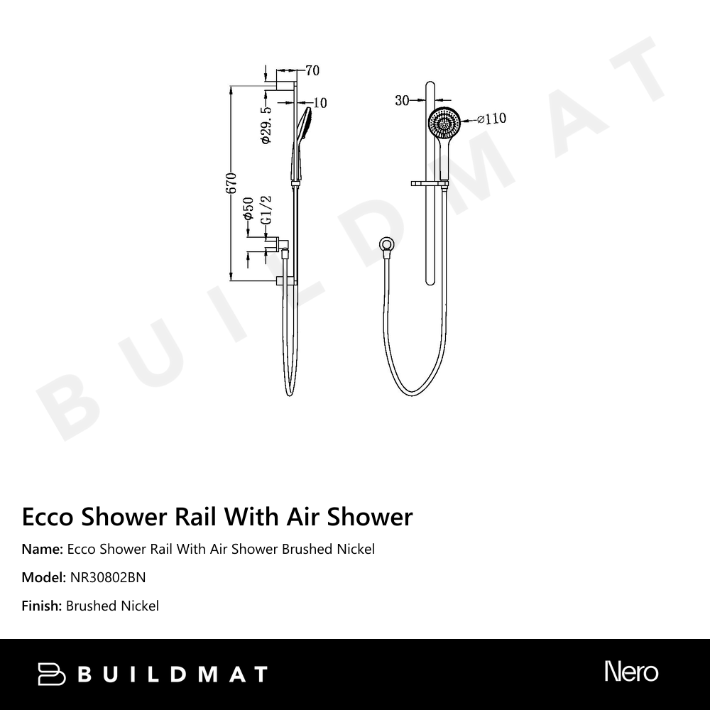 Ecco Shower Rail With Air Shower Brushed Nickel