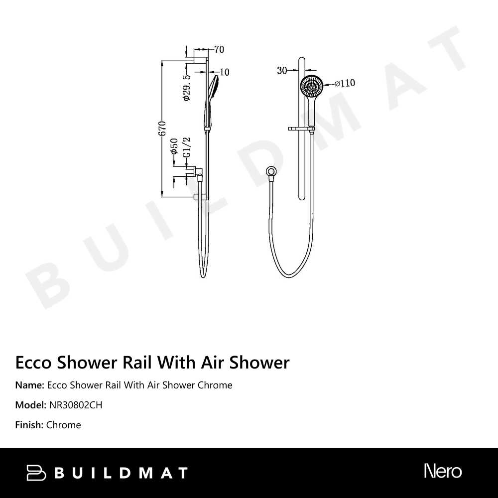 Ecco Shower Rail With Air Shower Chrome