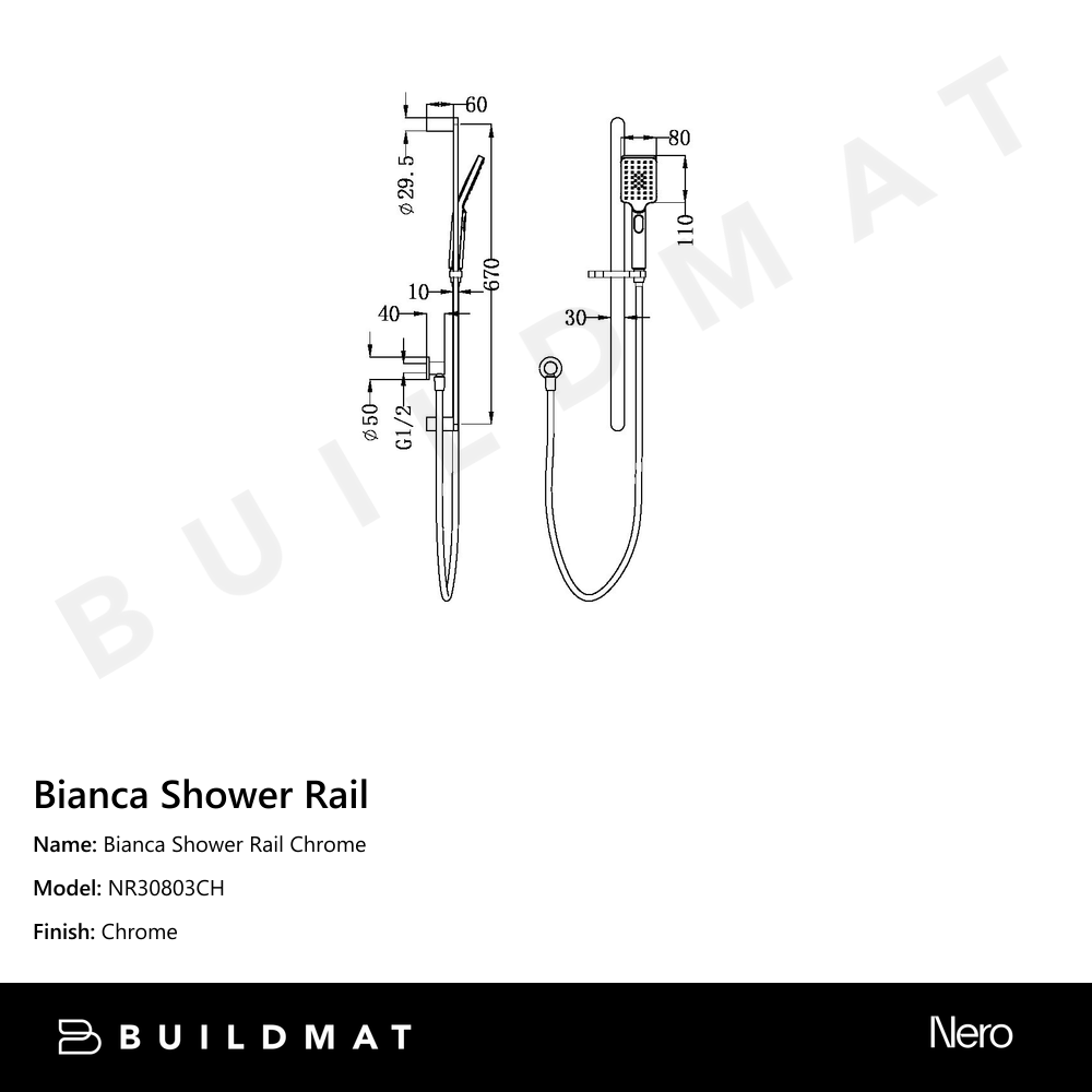 Bianca Shower Rail Chrome