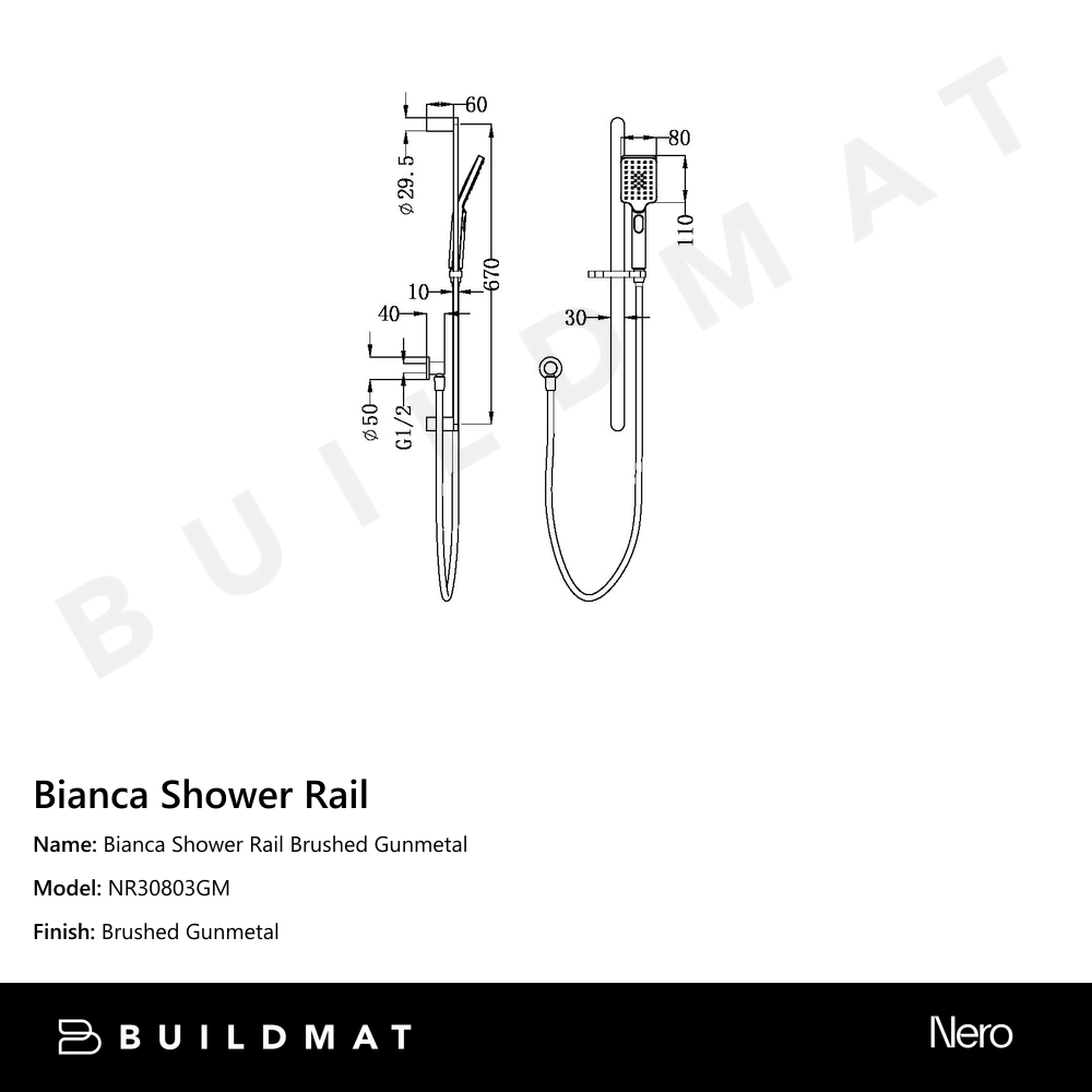 Bianca Shower Rail Gunmetal