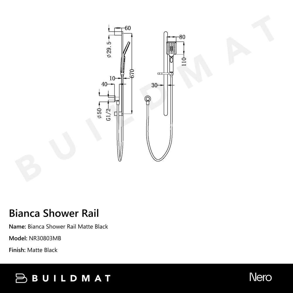 Bianca Shower Rail Matte Black