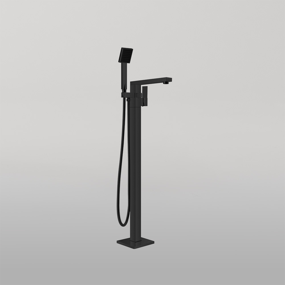 Square Freestanding Bath Mixer With Hand Shower Matte Black