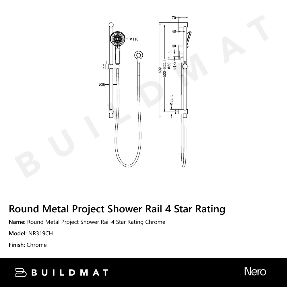 Round Metal Project Shower Rail 4 Star Rating Chrome