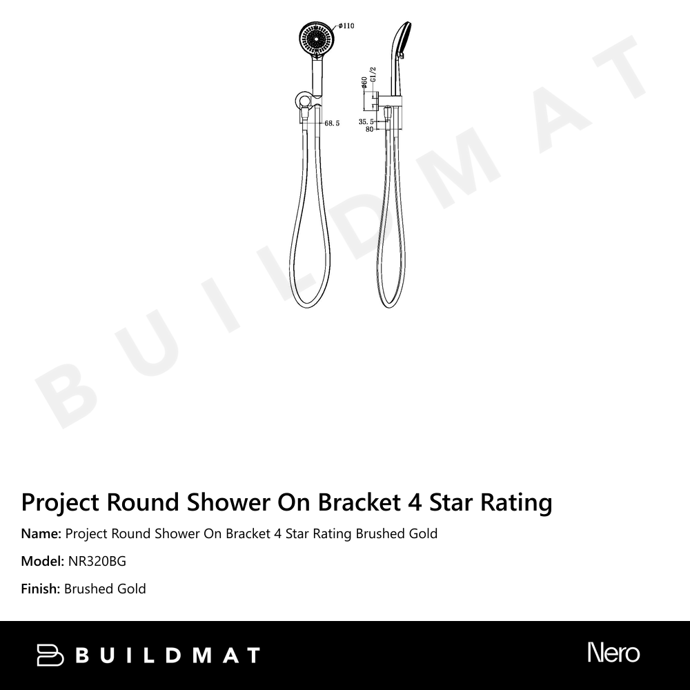 Project Round Shower On Bracket 4 Star Rating Brushed Gold