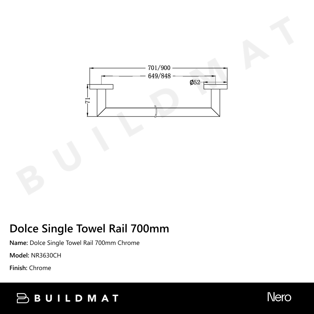 Dolce Single Towel Rail 700mm Chrome