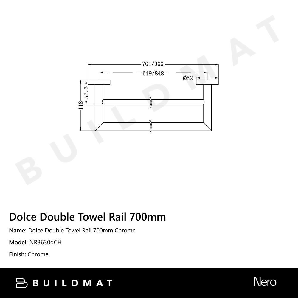 Dolce Double Towel Rail 700mm Chrome