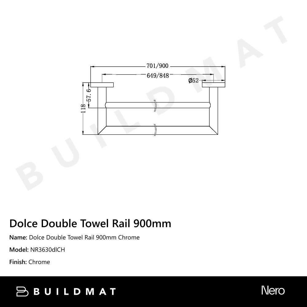 Dolce Double Towel Rail 900mm Chrome