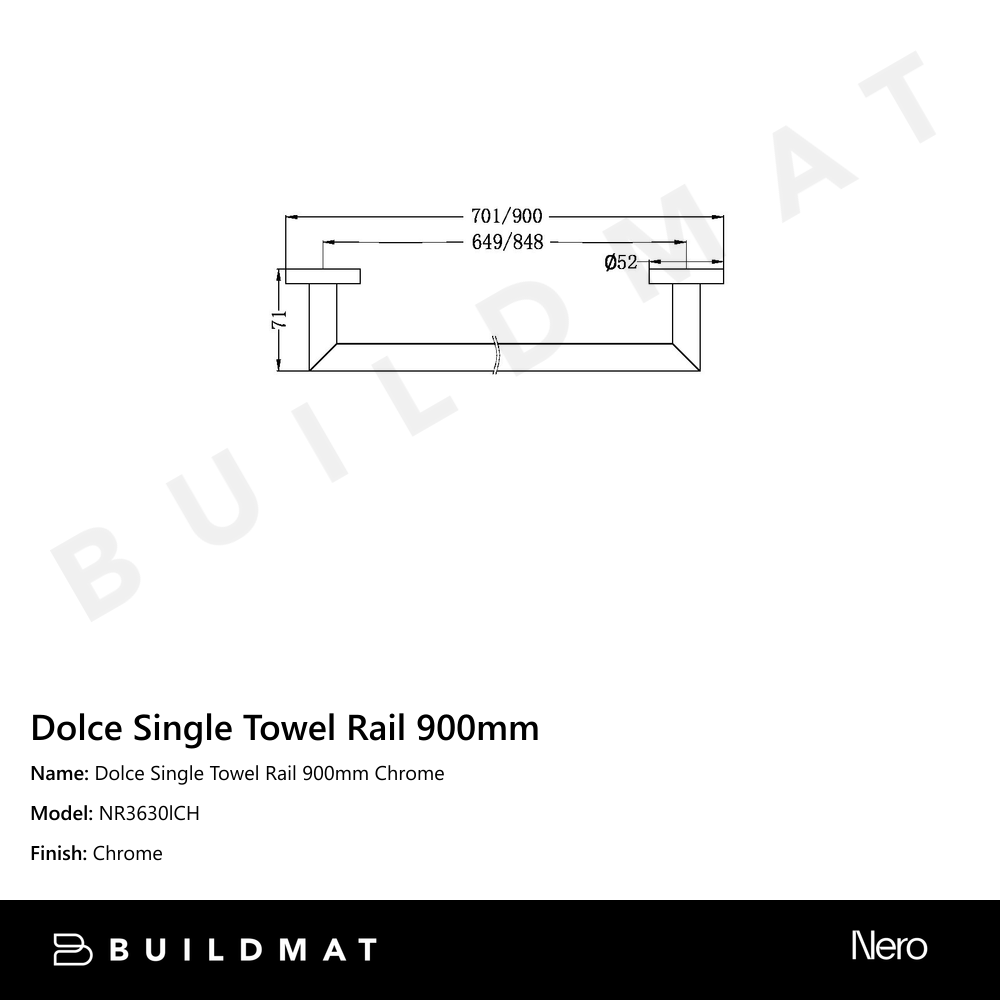 Dolce Single Towel Rail 900mm Chrome