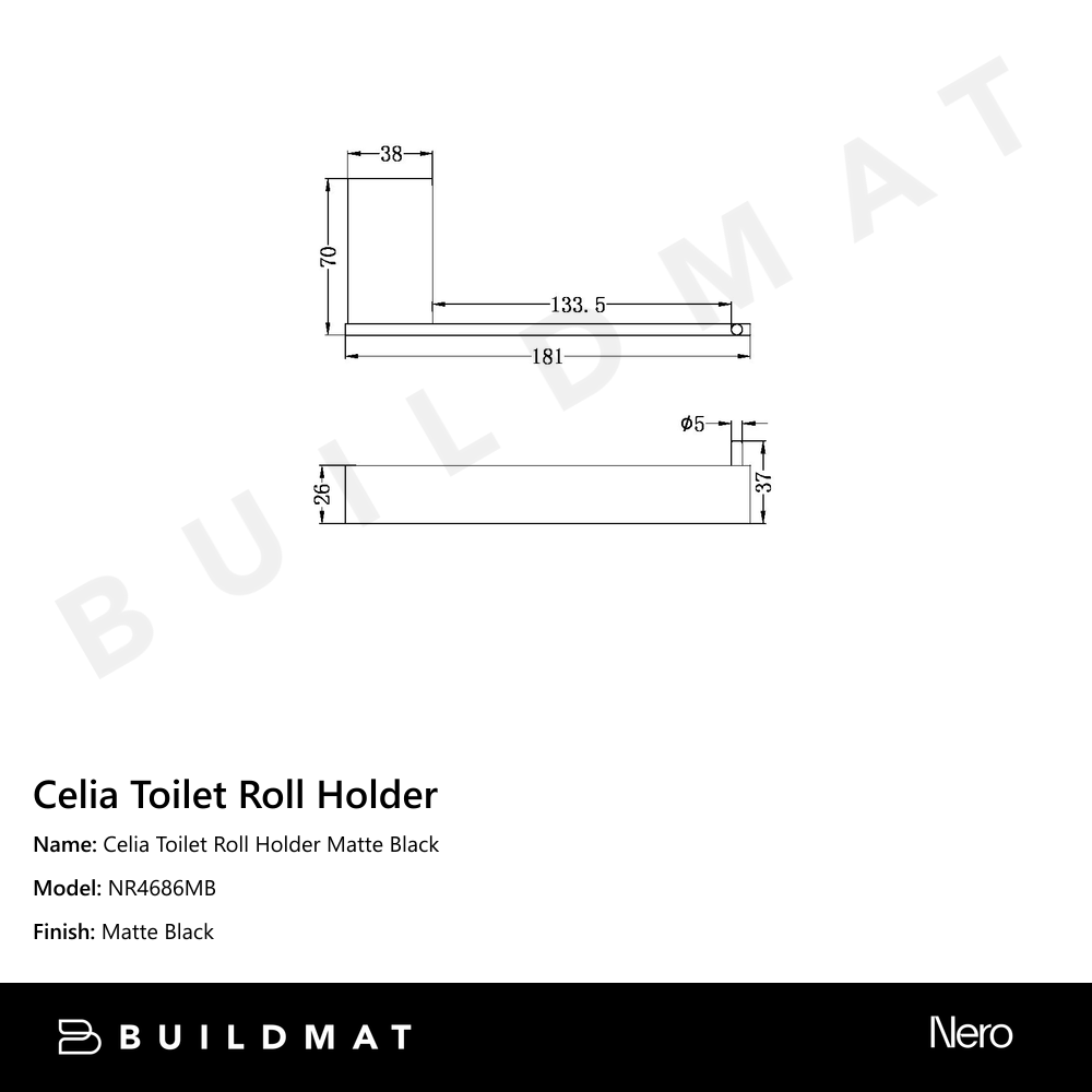 Celia Toilet Roll Holder Matte Black