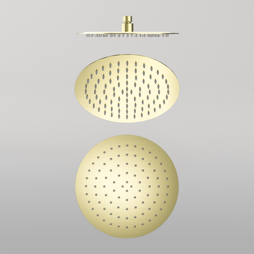 250mm Round Stainless Steel Shower Head 250mm 4 Star Rating Brushed Gold