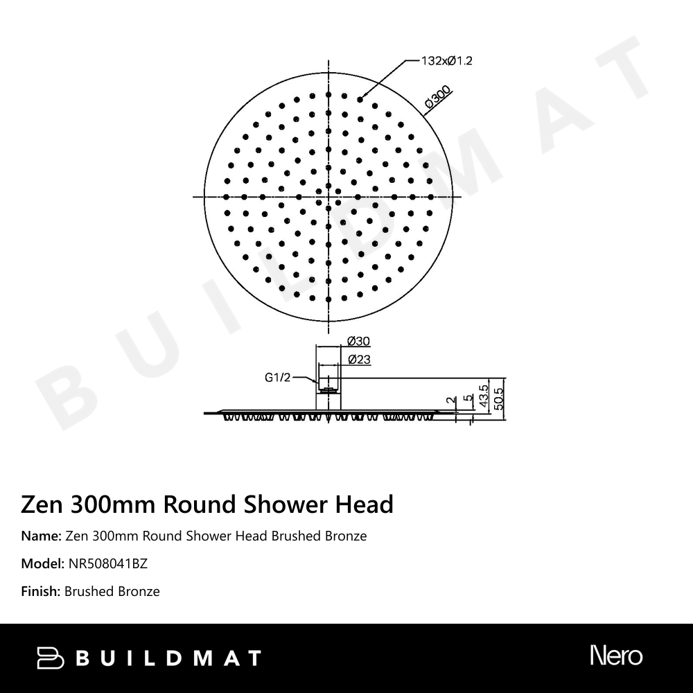 Zen 300mm Round Shower Head Brushed Bronze