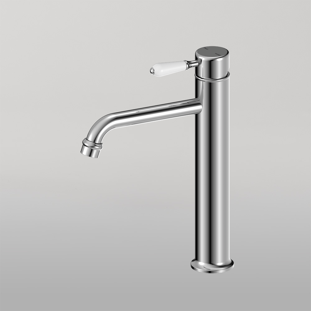 York Straight Tall Basin Mixer With White Porcelain Lever Chrome