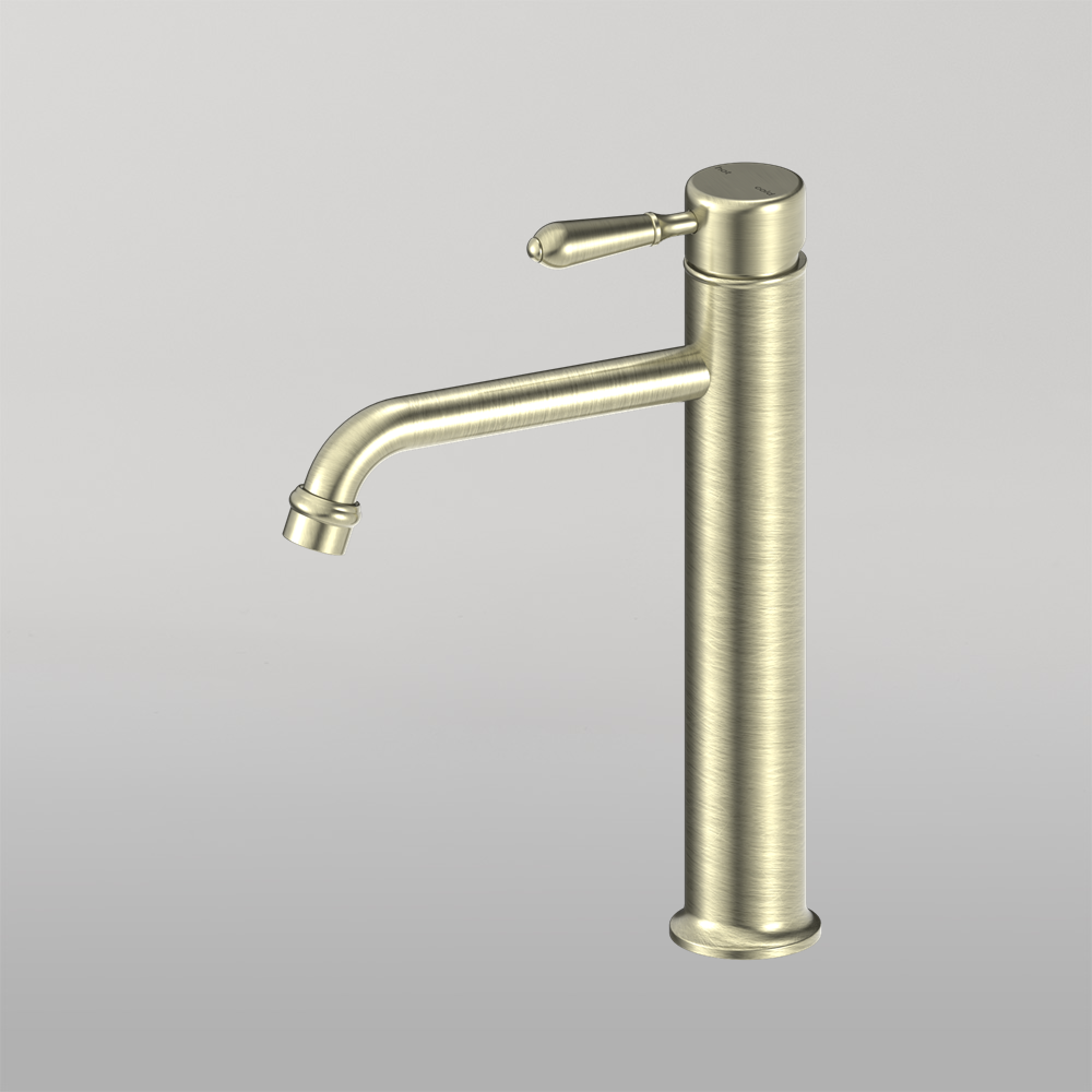 York Straight Tall Basin Mixer With Metal Lever Aged Brass