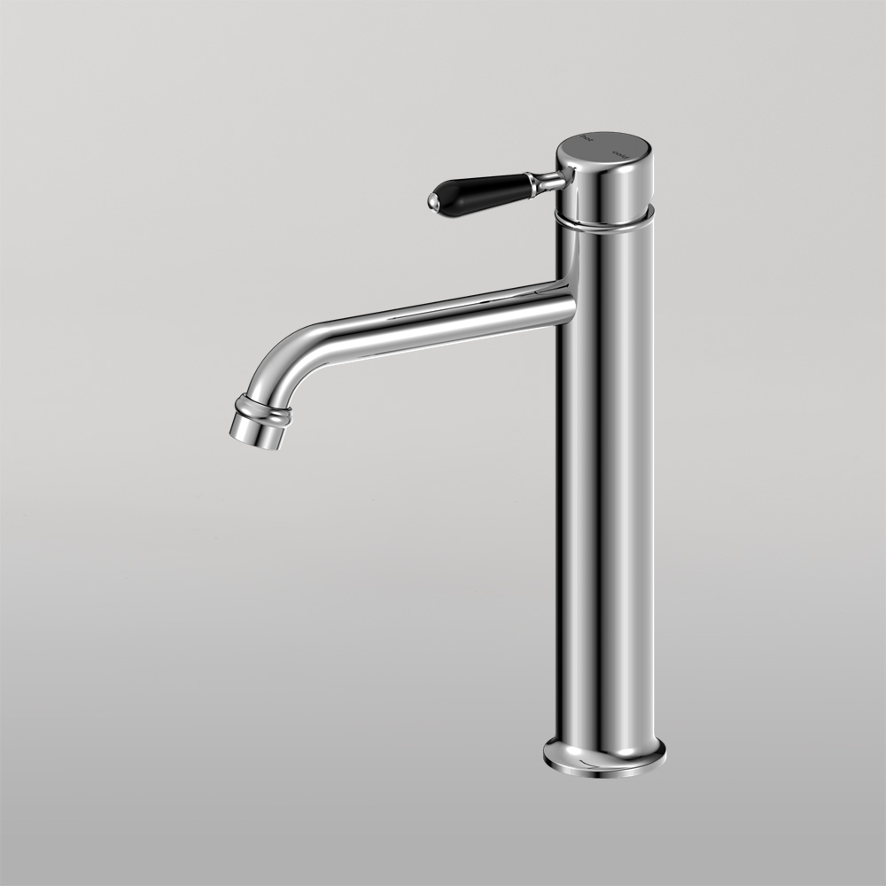 York Straight Tall Basin Mixer With Black Porcelain Lever Chrome