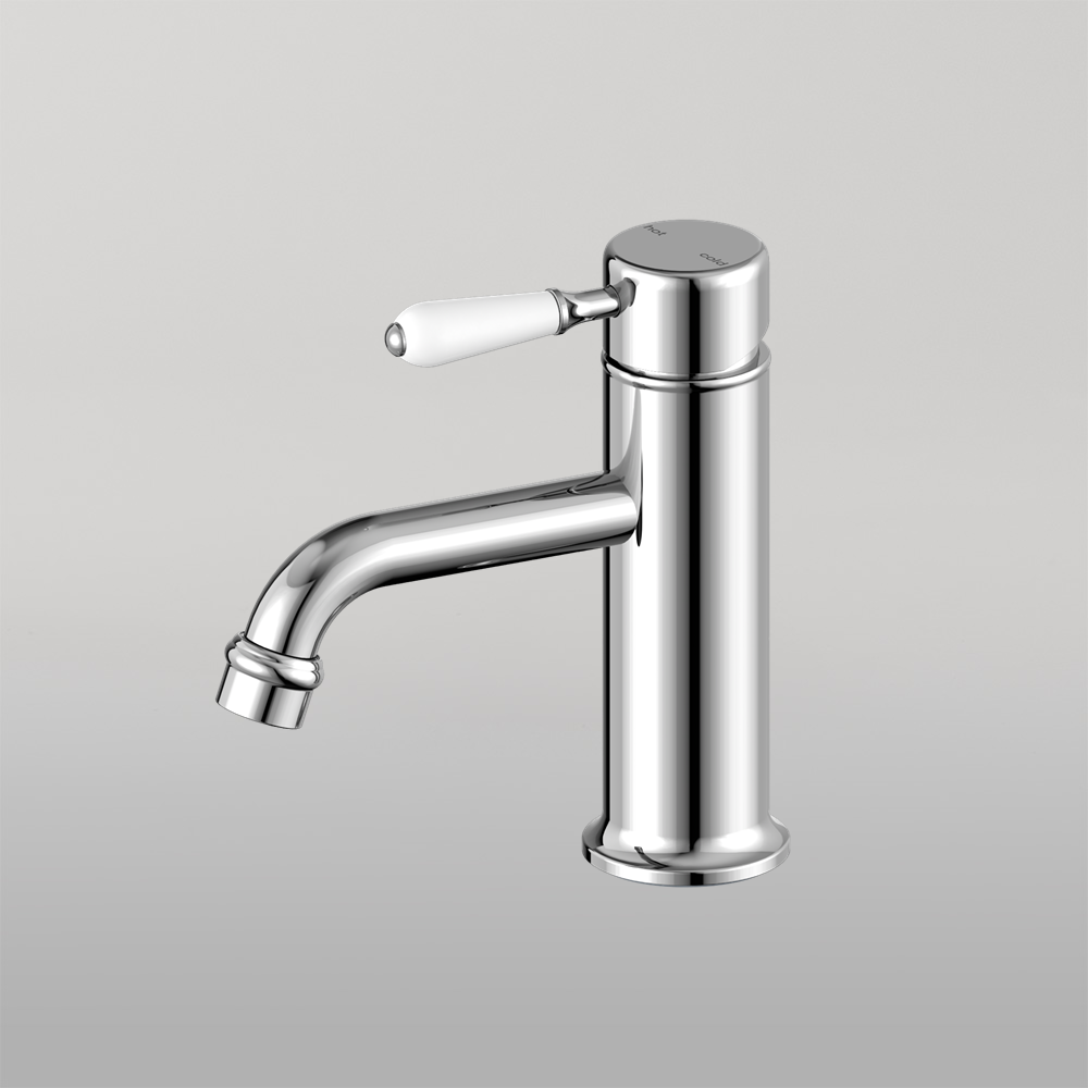 York Straight Basin Mixer With White Porcelain Lever Chrome