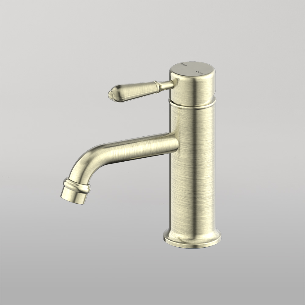 York Straight Basin Mixer With Metal Lever Aged Brass