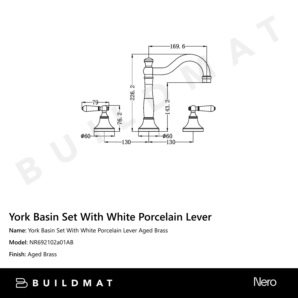 York Basin Set With White Porcelain Lever Aged Brass