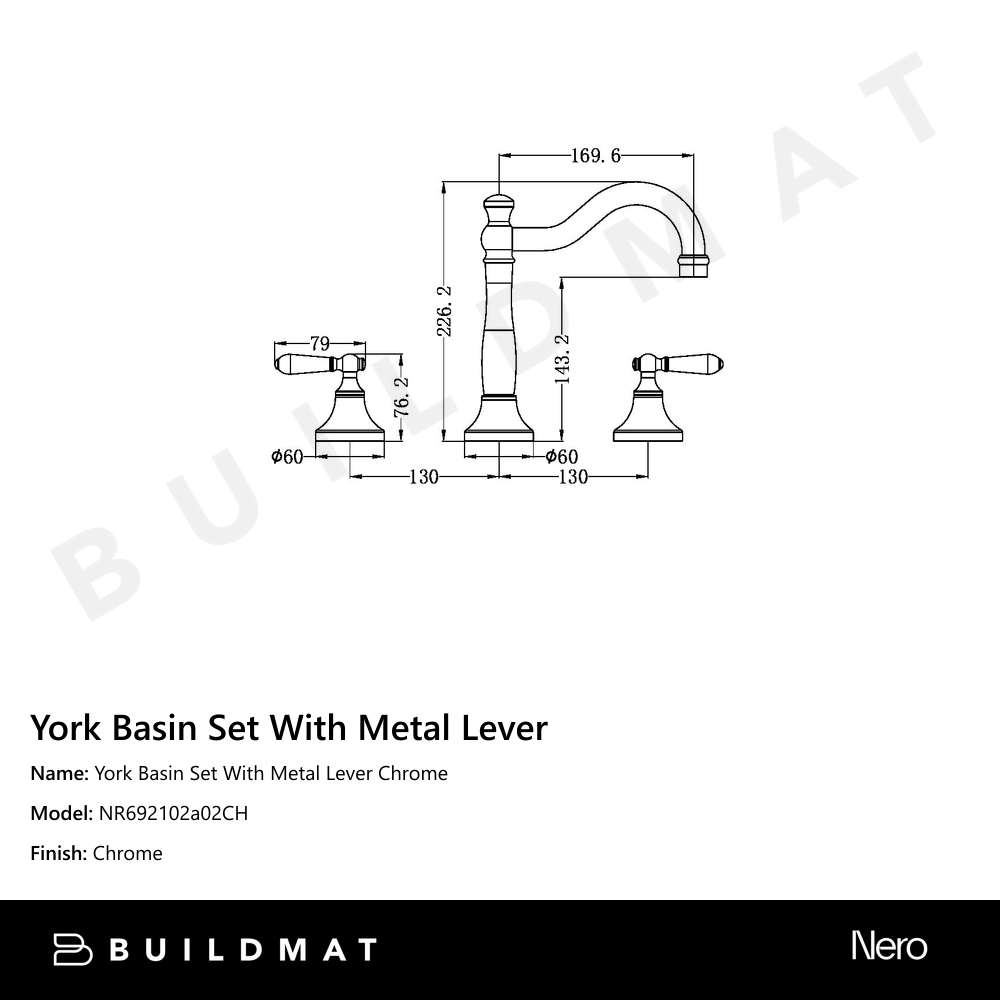 York Basin Set With Metal Lever Chrome