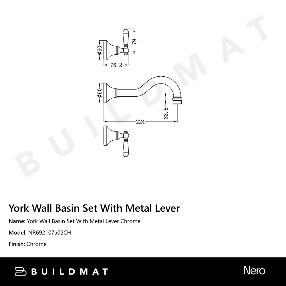 York Wall Basin Set With Metal Lever Chrome