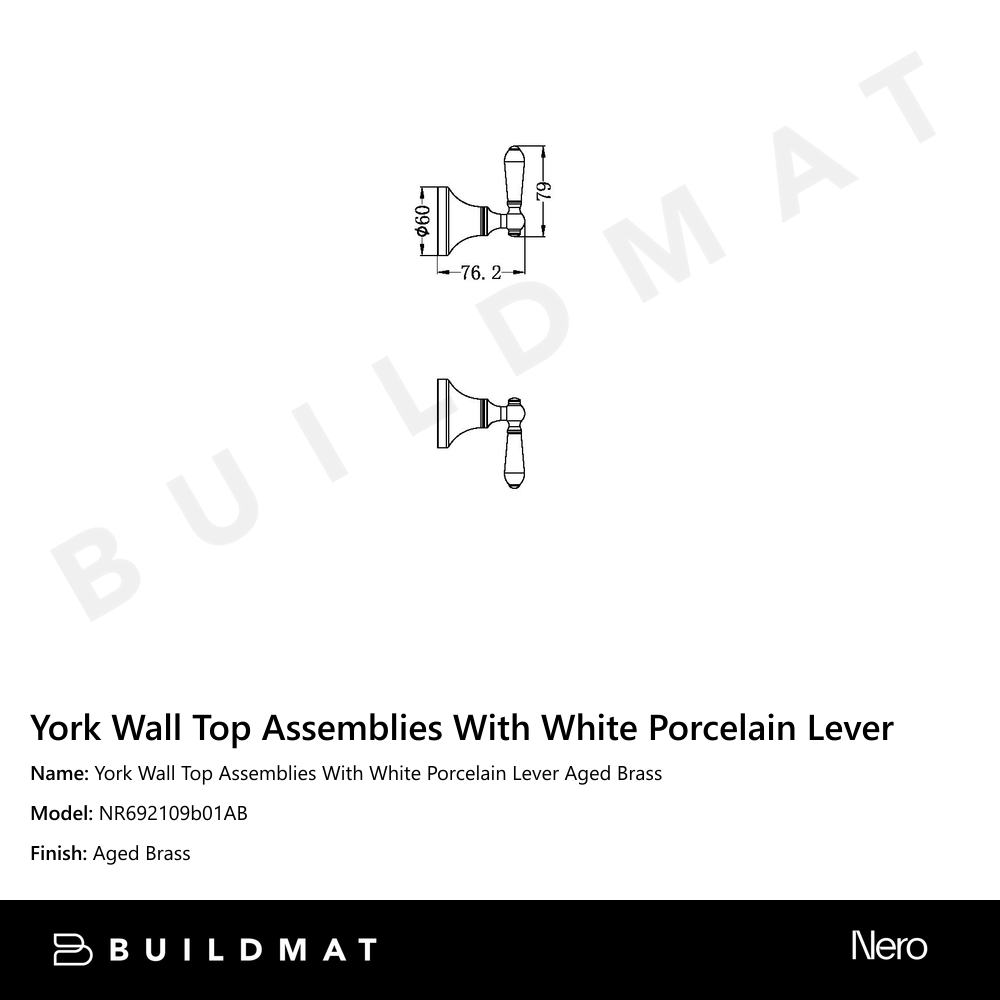 York Wall Top Assemblies With White Porcelain Lever Aged Brass