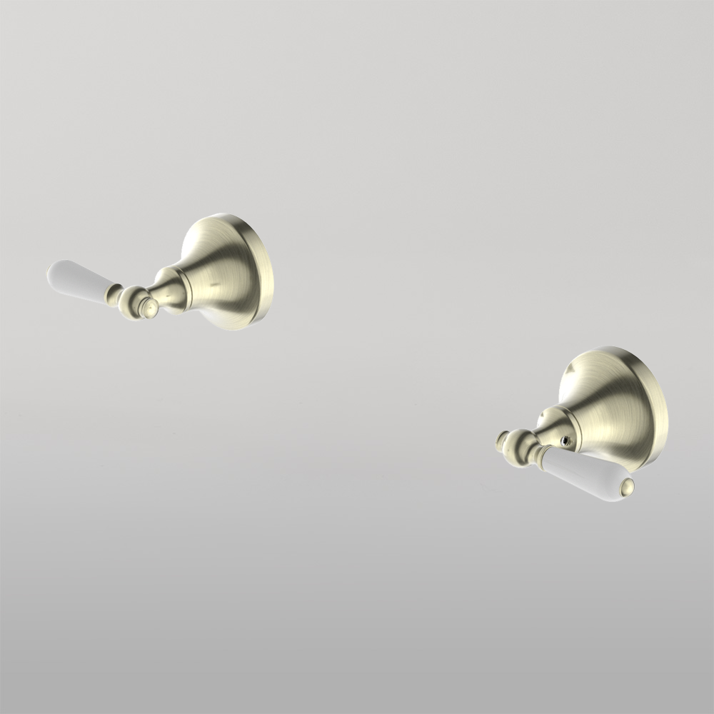 York Wall Top Assemblies With White Porcelain Lever Aged Brass