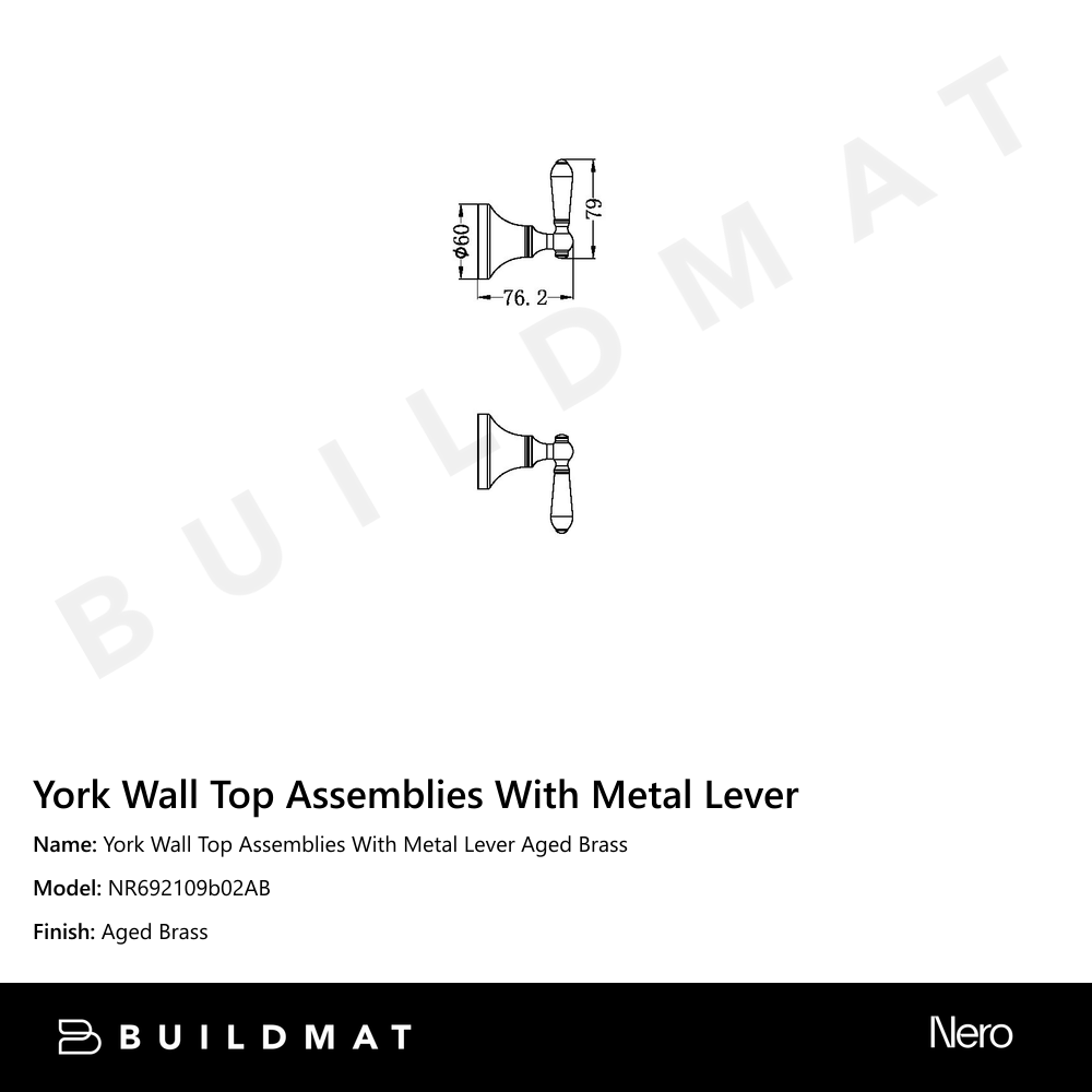 York Wall Top Assemblies With Metal Lever Aged Brass